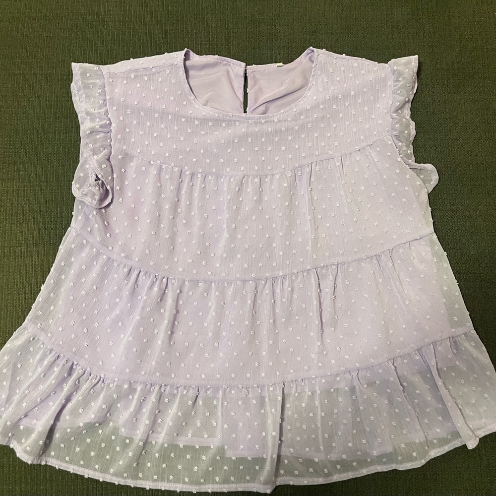 Lilac Swiss Dot Ruffle Sleeve Blouse for Women